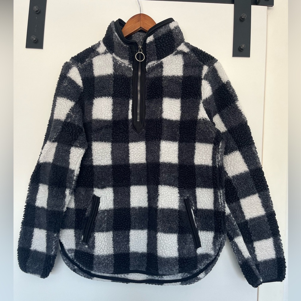 La Verde Black Plaid Sherpa Quarter Zip Size Medium